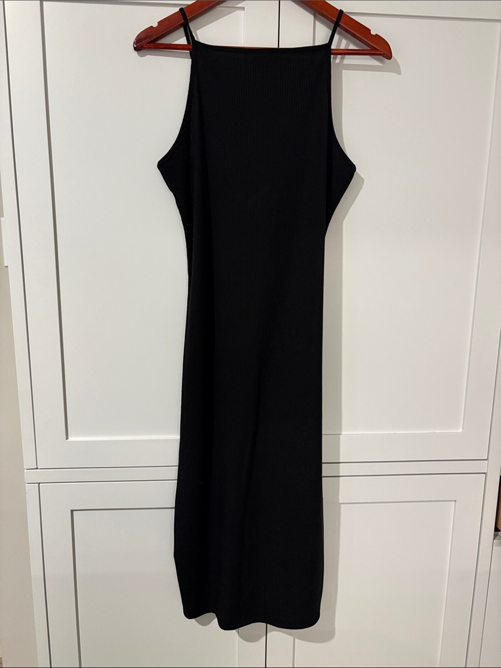 Black Ribbed Fitted Dress high neck - Sleeveless 43 inches Size Large